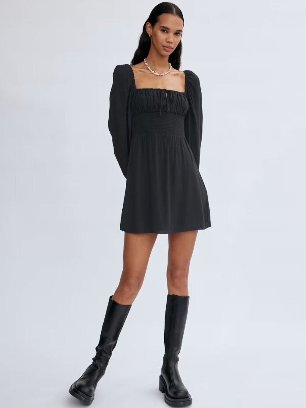 Aritzia SUNDAY BEST Arden Floral Crepe Square Neck Smocked Mini Dress, Size L - Picture 12 of 15